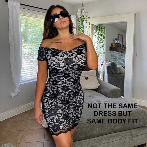 Stretchy Lace Party Black Mini Dress Pinup Retro Size Medium Cocktail Dancer - Picture 2 of 6